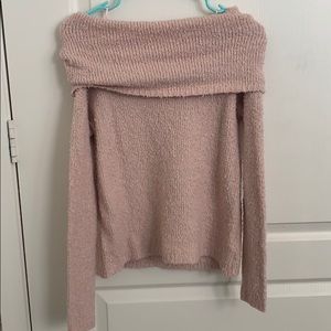 Mauve Pink Off the Shoulder Rough-Knit Sweater💅🏻